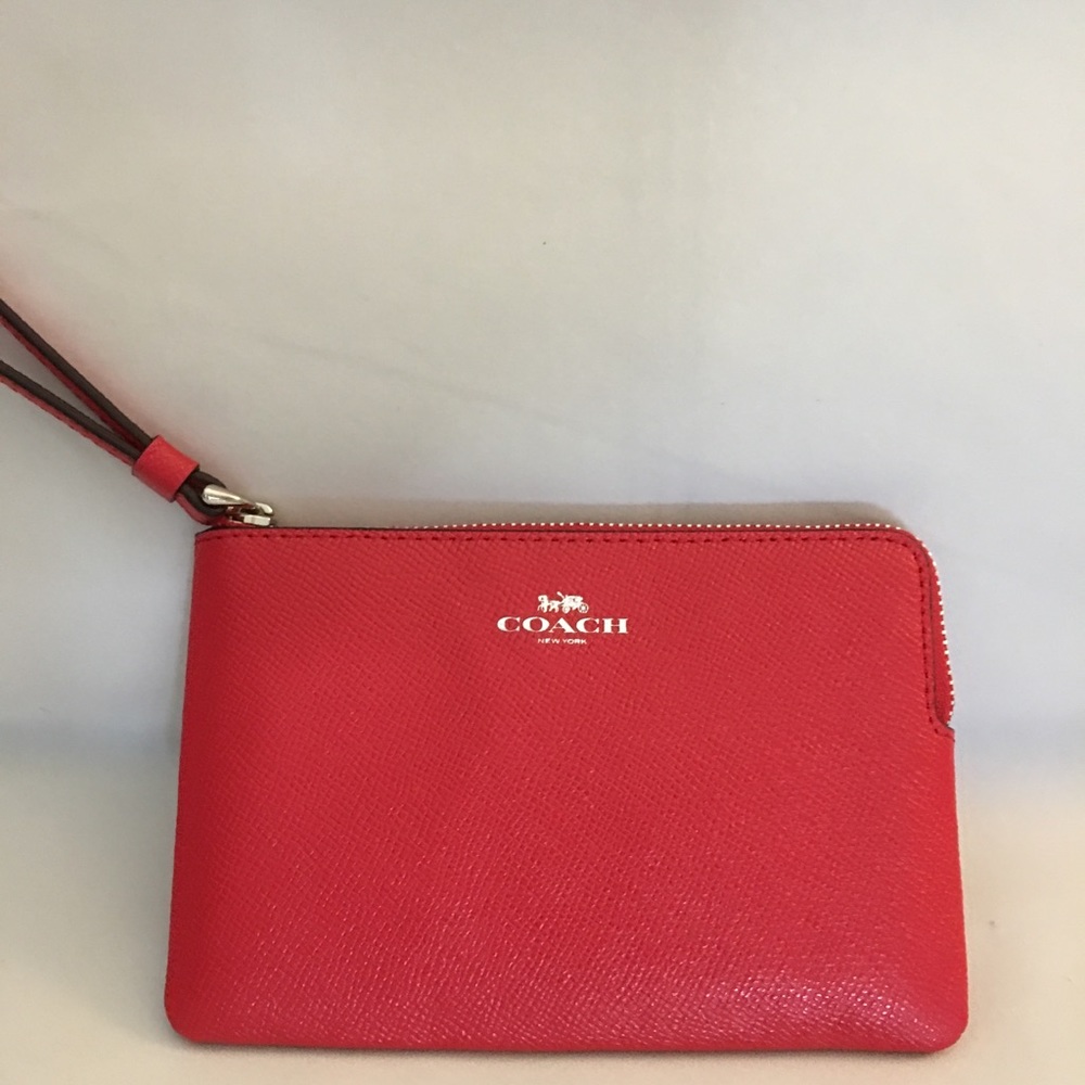 Red Coach Corner Zip Wristlet